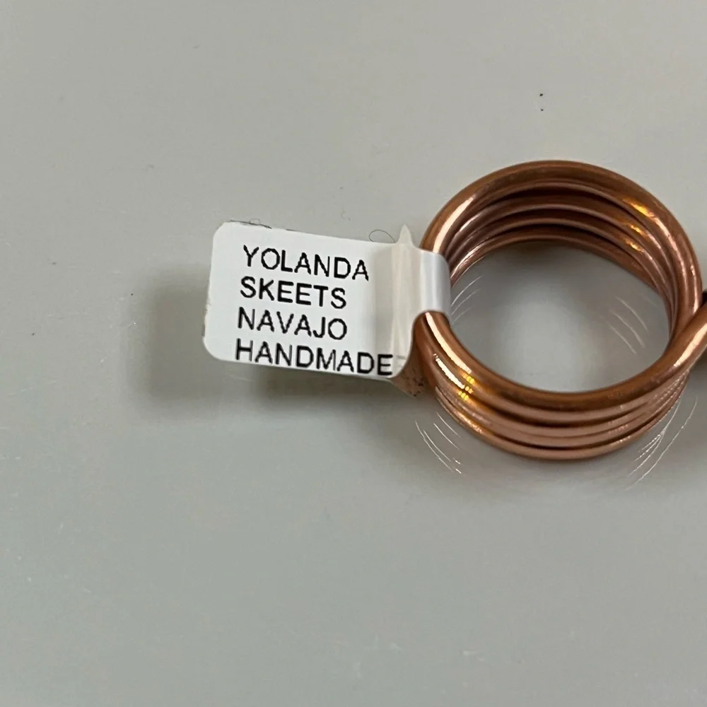 Navajo Handmade By Yolanda Skeets Coiled Copper and Turquoise Ring Size 6